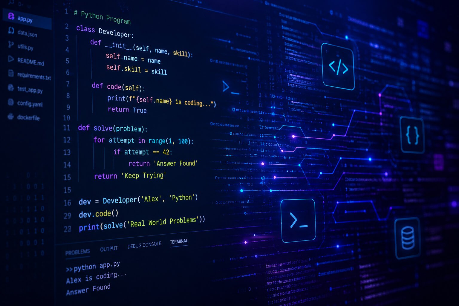Programming code abstract technology background of software developer and Computer script