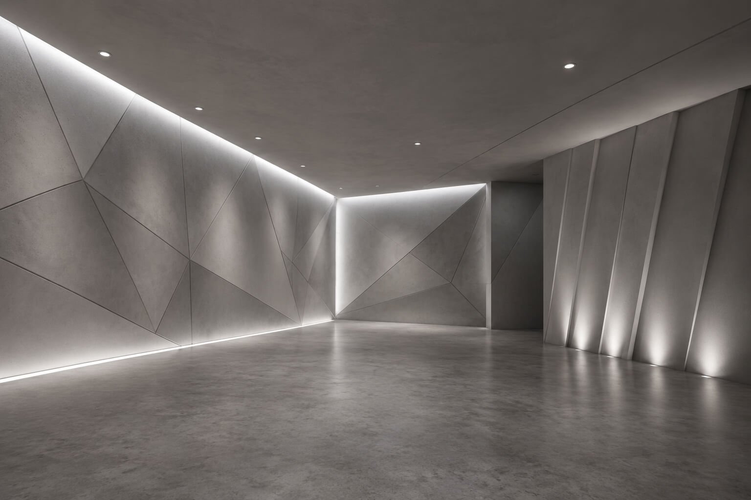 Abstract grey room interior with creative pattern. 3D Rendering